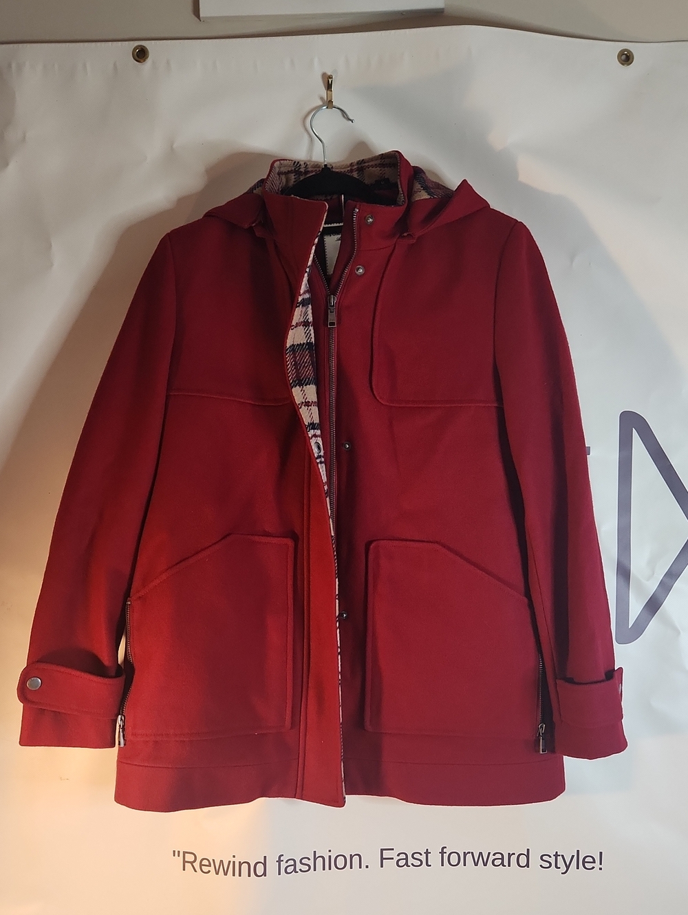 Tommy Hilfiger Women's Red Hooded Pea Coat
